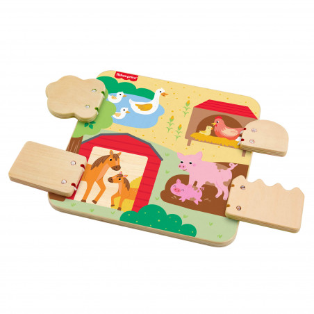 FISHER-PRICE edukacinė medinė lenta – Ūkio gyvūnai (JCY33)